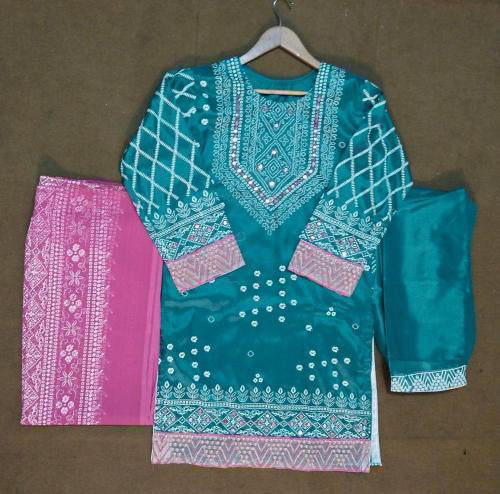 Blue Ajrak Printed 3 Piece dress