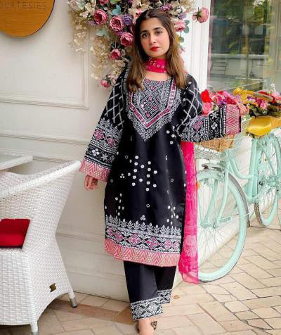 Black Ajrak Printed 3 Piece Stitched dress