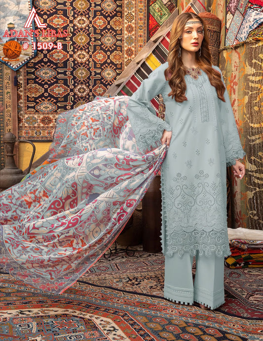 Adan Libas Luxury Collection with Diamond Dopatta Luxury with the Adan Libas Luxury Collection, featuring a finely crafted 3-piece suit designed for elegance and comfort. Made from fine quality lawn, the ensemble includes a shirt intricately detailed with