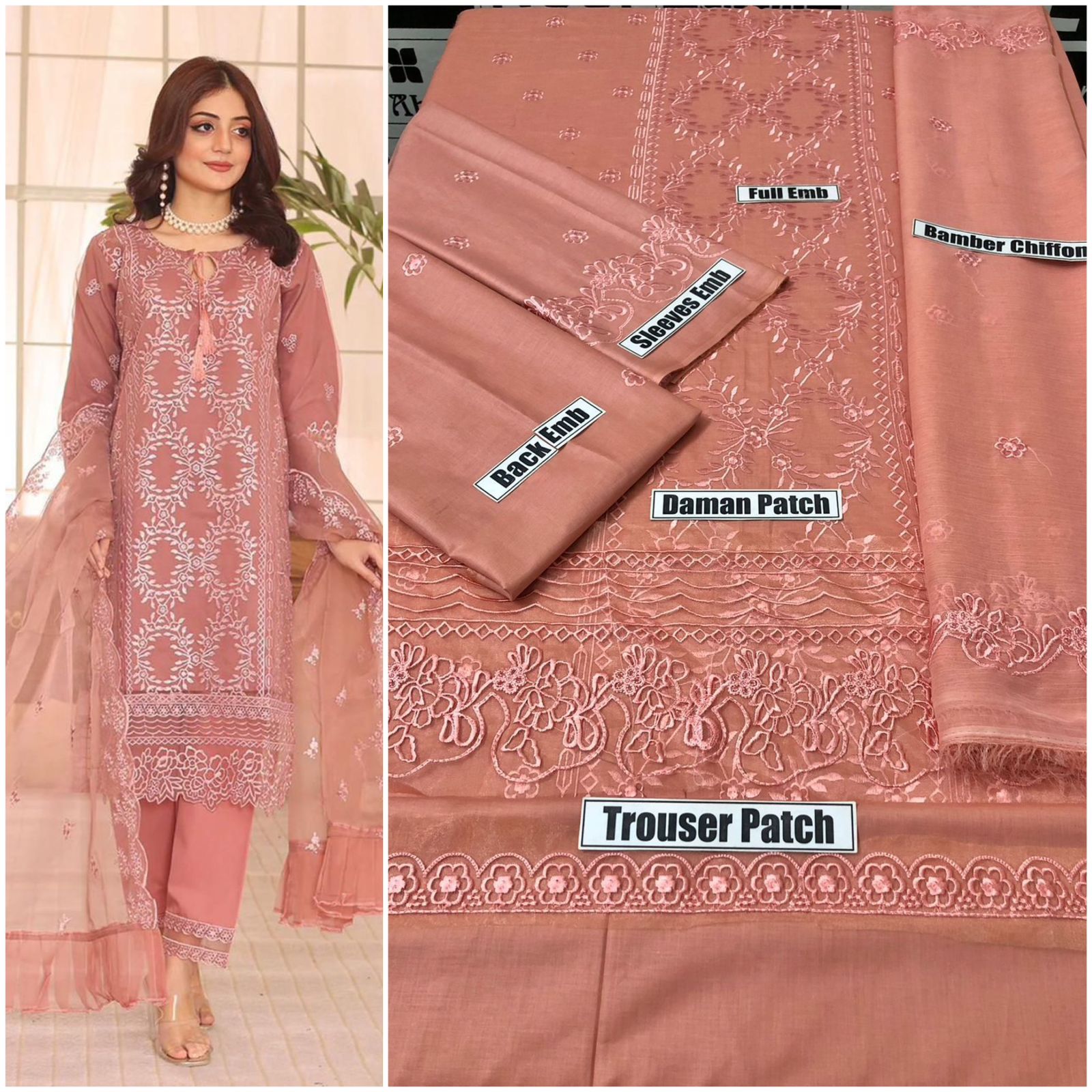 Lawn 3-Piece Embroidered dress 19 Discover luxury with our Summer Lawn Vol'24. Full heavy embroidery and Chikankari adorn the front, neckline, sleeves, back, and daman. Complete with a Bamber or Organza Dupatta featuring intricate embroidery or cutwork. P