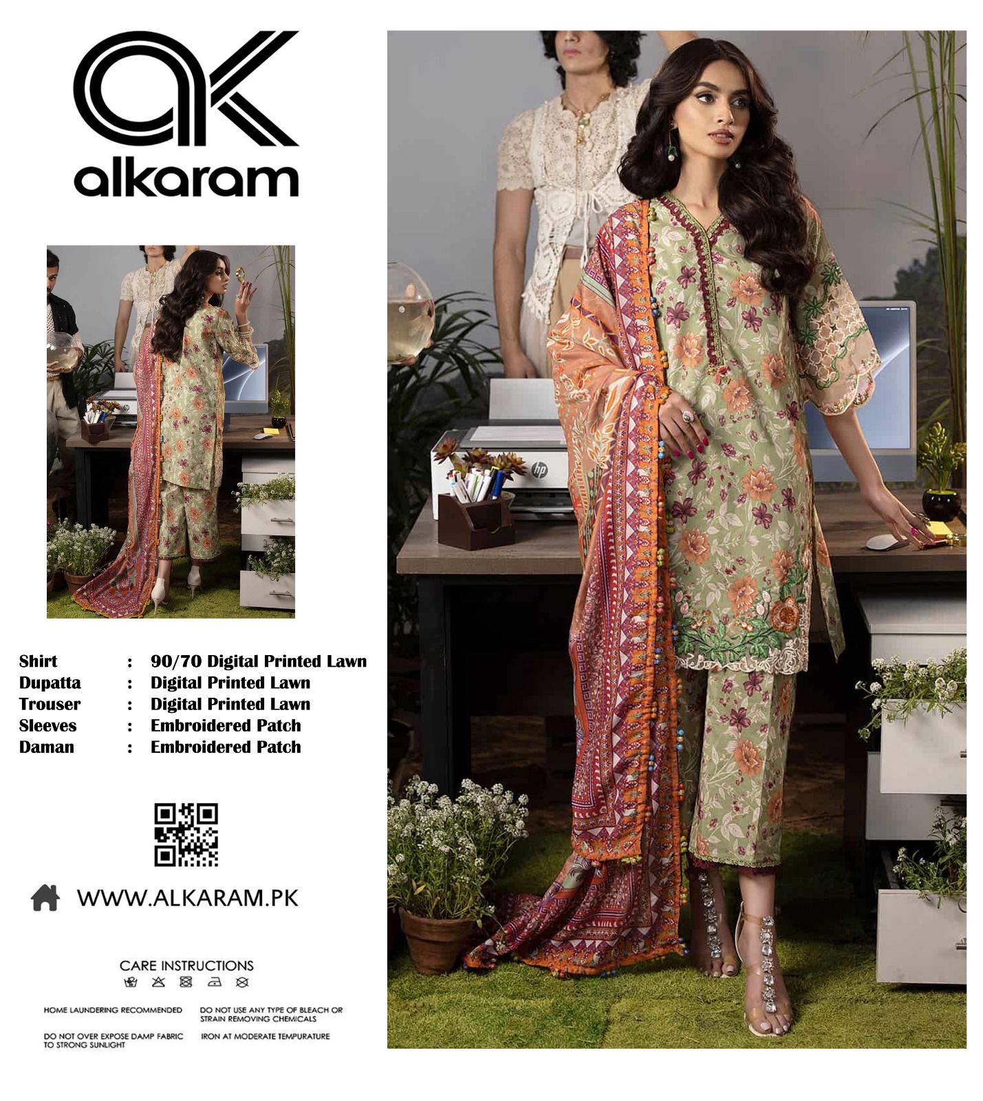 AL Karam Lawn embroidered dress Discover AL Karam’s elegance: embroidered patches, digital printed lawn, and matching dupatta and trouser. Perfect for a stylish look! Product Details: Digital Printed 90/70 Lawn Front Front heavy embroidered patches Heavy