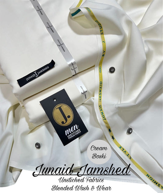 Junaid Jamshed JW-70 – Premium Men’s Unstitched Wash & Wear (Cream) - Men's Collection