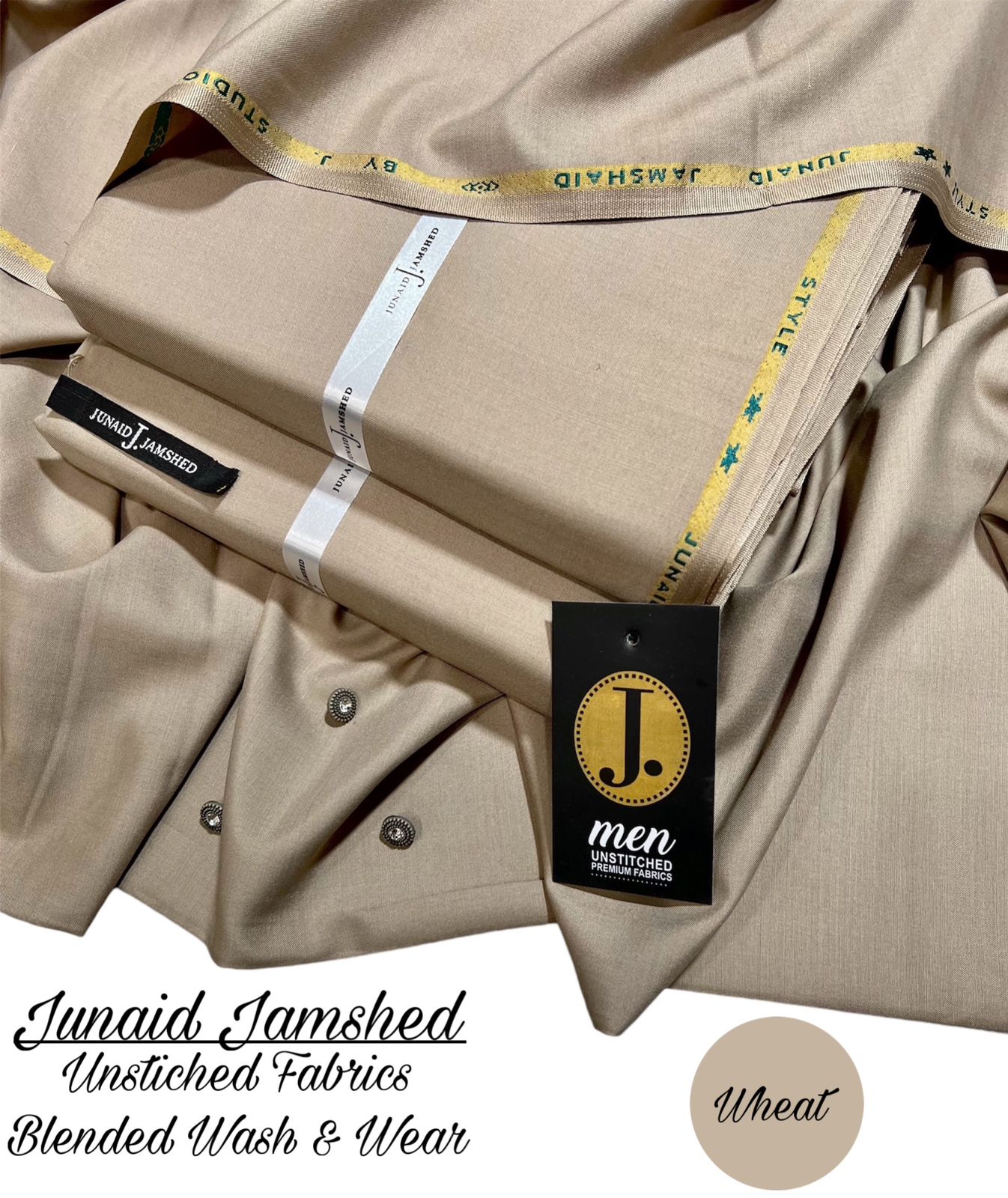 Junaid Jamshed JW-70 – Premium Men’s Unstitched Wash & Wear (Wheat) - Men's Collection