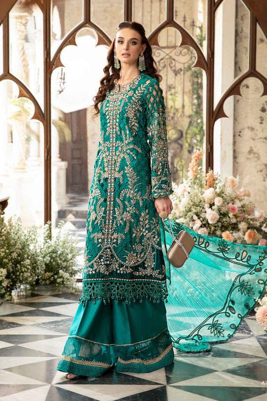 Maria B Organza Embroidered Wedding Collection 3-Piece Suit | Formal Wear