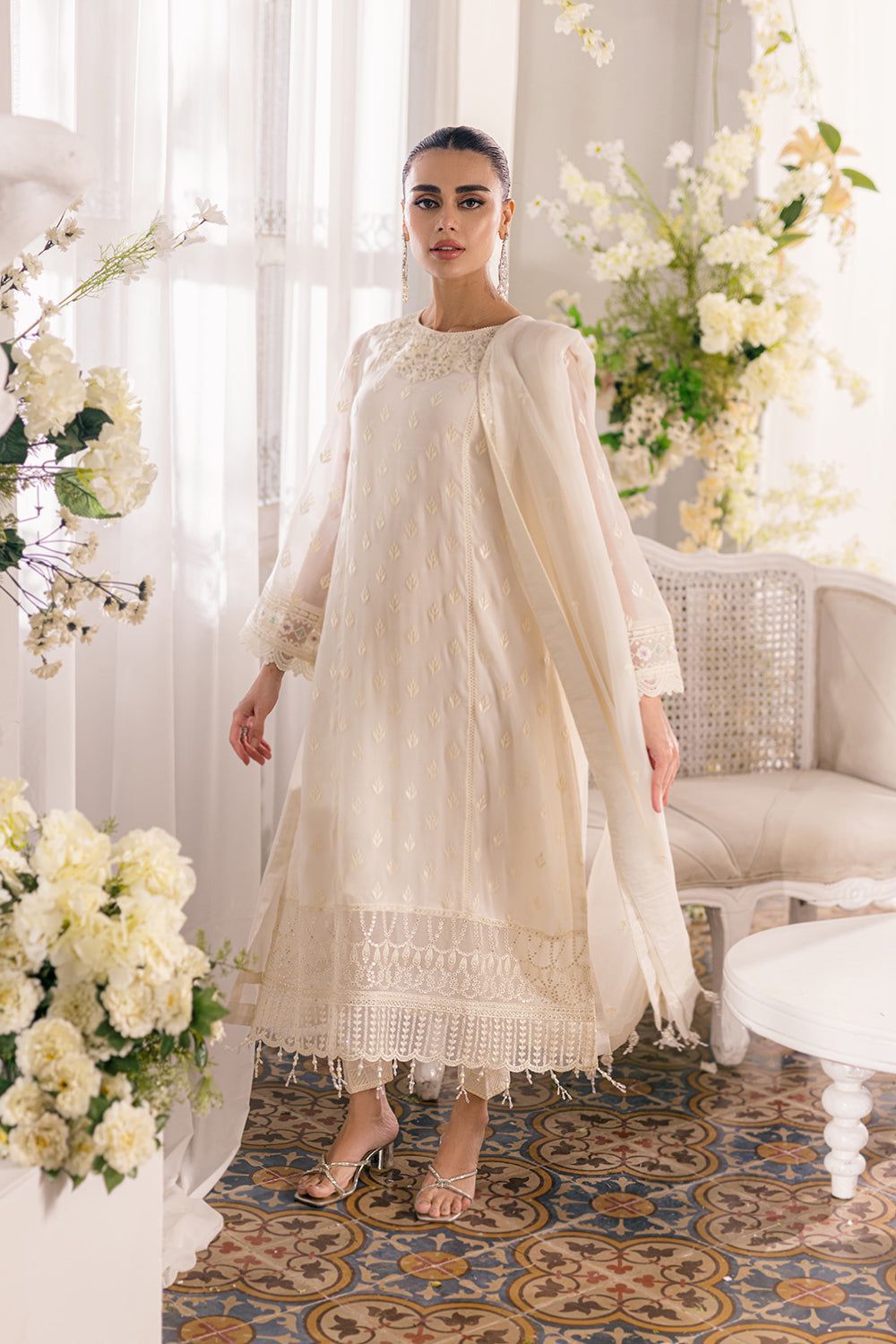 Azure Embroidered Hand-Embellished Chiffon 3-Piece Collection | Semi Formal