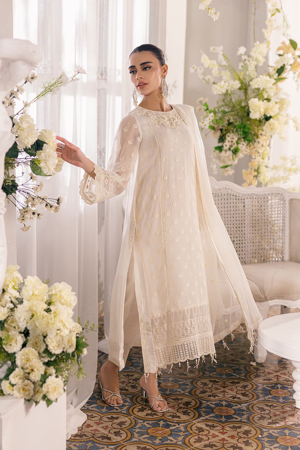 Azure Embroidered Hand-Embellished Chiffon 3-Piece Collection | Semi Formal