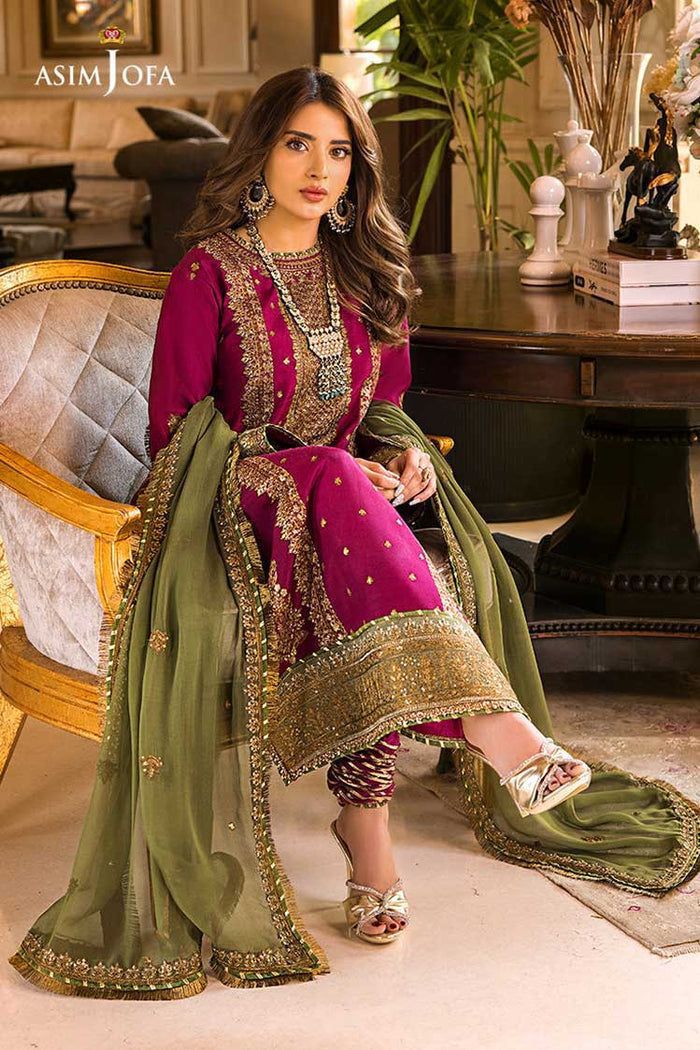 ASIM JOFA - Premium Chiffon Embroidered Unstitched Suit  | Formal Wear