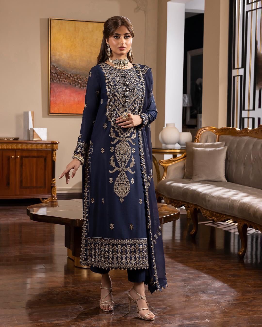 ASIM JOFA - Premium Chiffon Embroidered Unstitched Suit | Formal Wear