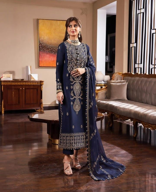 ASIM JOFA - Premium Chiffon Embroidered Unstitched Suit | Formal Wear