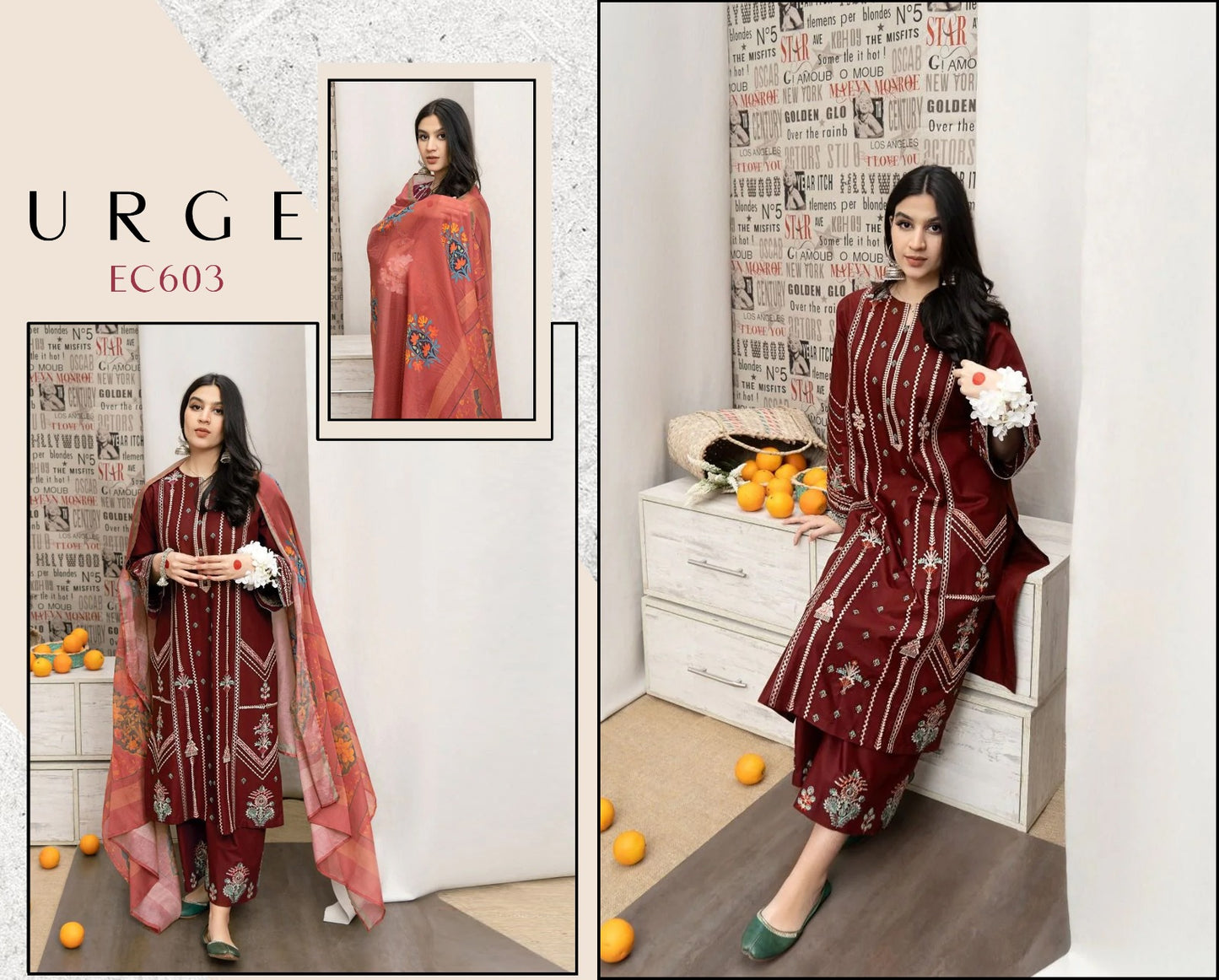 URGE (Premium Dhanak) - Unstitched 3-Piece Winter Suit