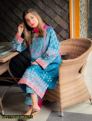 3 Pcs Women's Stitched Katan Silk Printed Suit