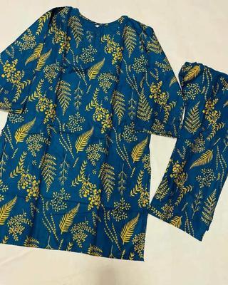 2 Pcs Women's Stitched Linen Printed Suit