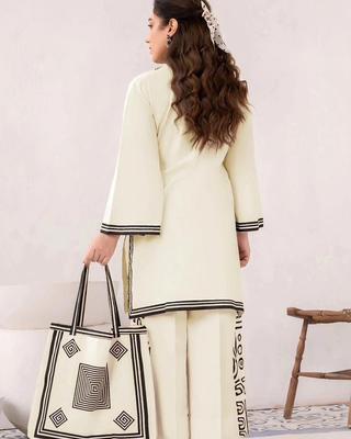 2 Pcs Women's Stitched Linen Printed Suit With Hang Bag