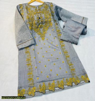 2 Pcs Women's Stitched Paper Cotton Embroidered Suit