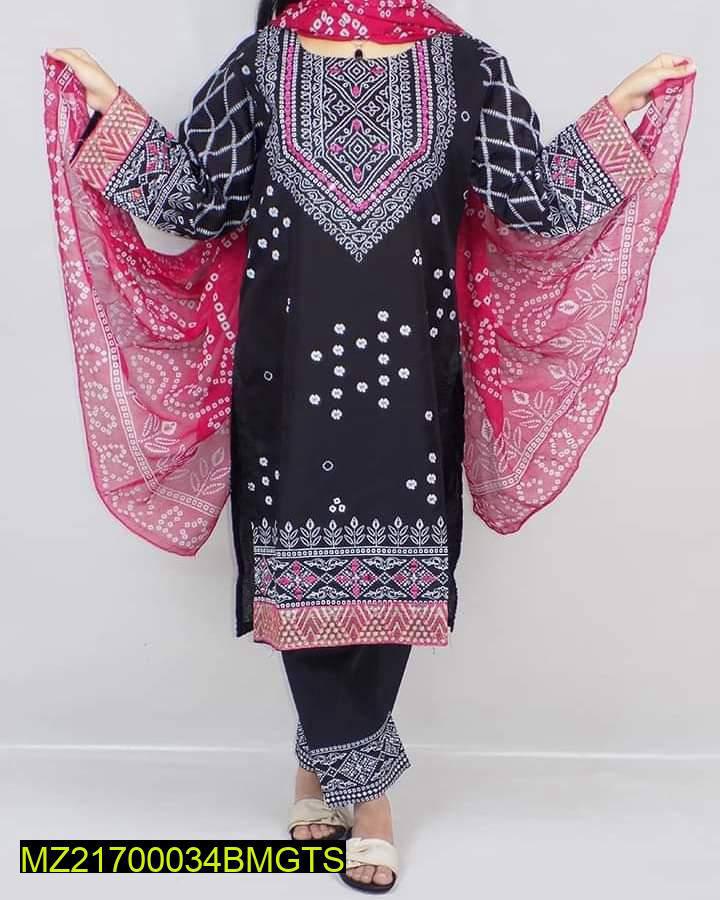 3 Pcs Chunri Mirror Silk Suit