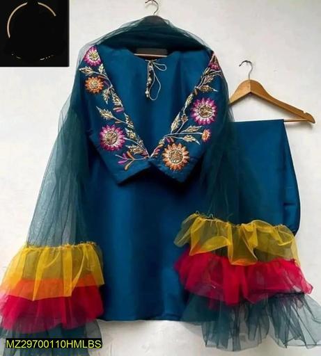 3 Pcs Embroidered Silk Suit